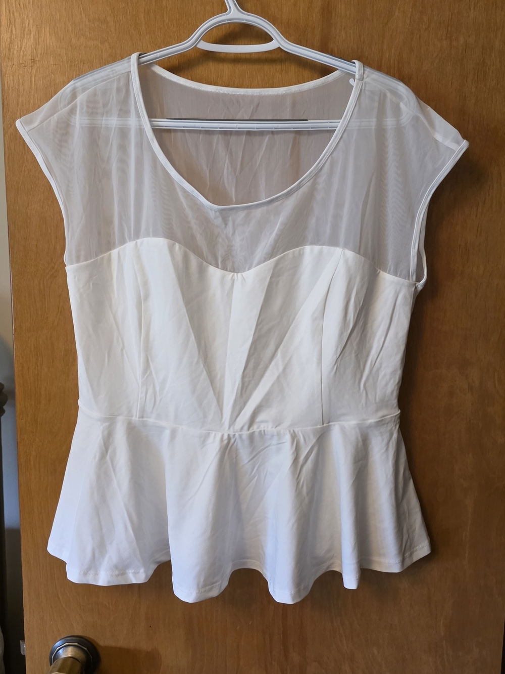 HALARA White Mesh Yoke Peplum Top